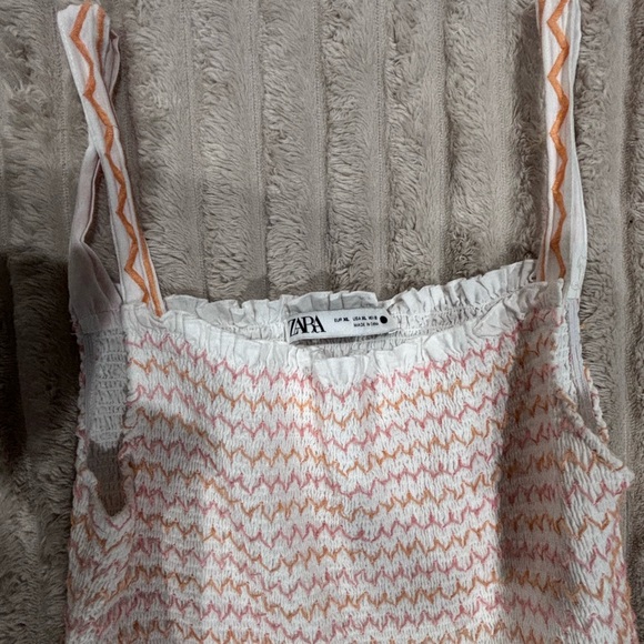 Zara White Maxi Dress with Pink and Orange Accents - Picture 4 of 6